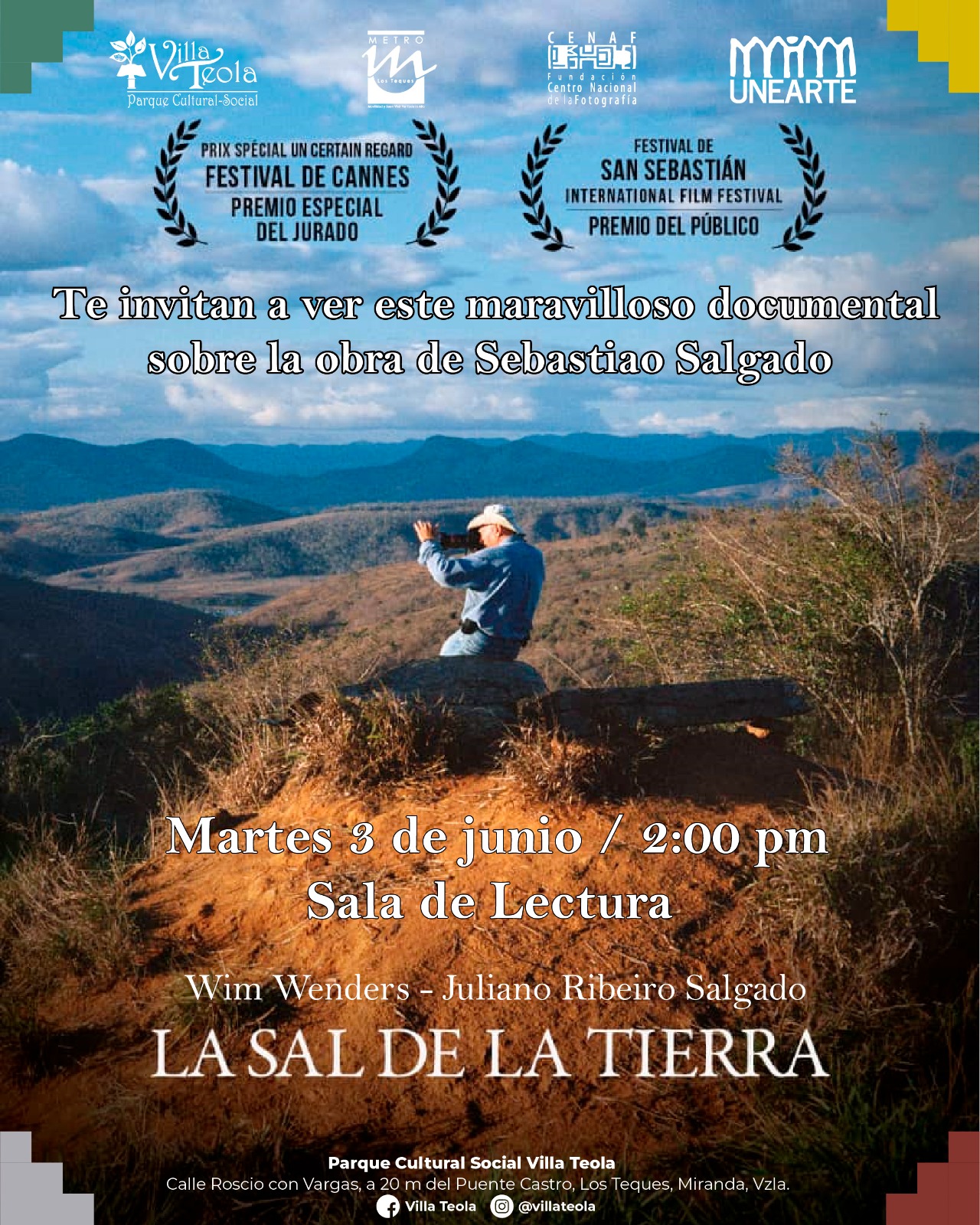 Villa Teola exhibirá documental «La sal de la tierra», sobre la obra del fotodocumentalista brasileño Sebastiao Salgado